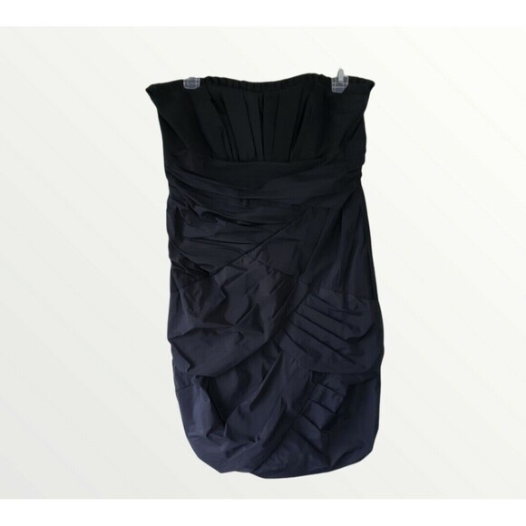 MaxAndCleo Cocktail Party Dress Tracey 10 Black Taffeta Strapless Ruched Pleated - Picture 2 of 11